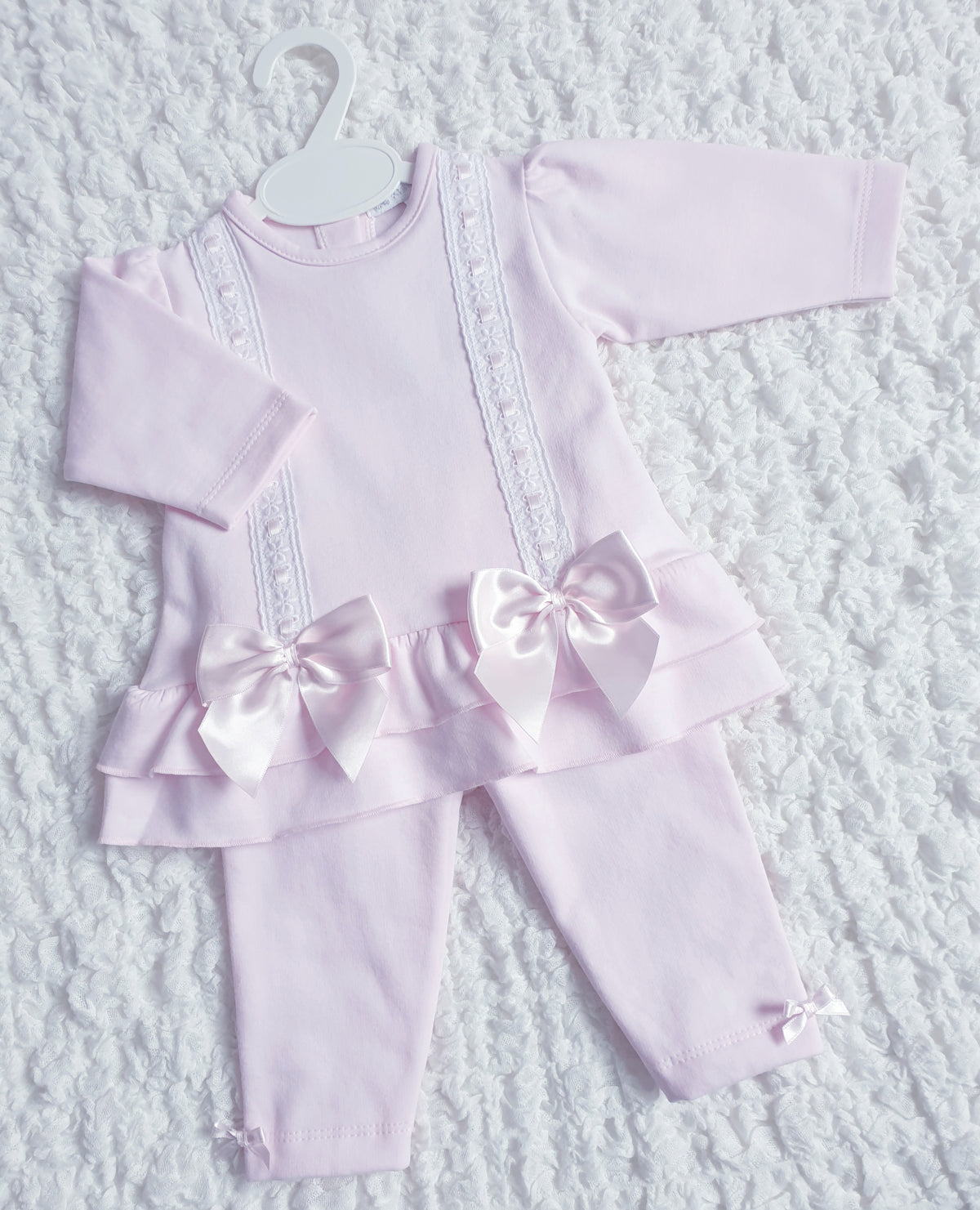 Baby Girls Pink Ribbon Slot Bow Leggings Set