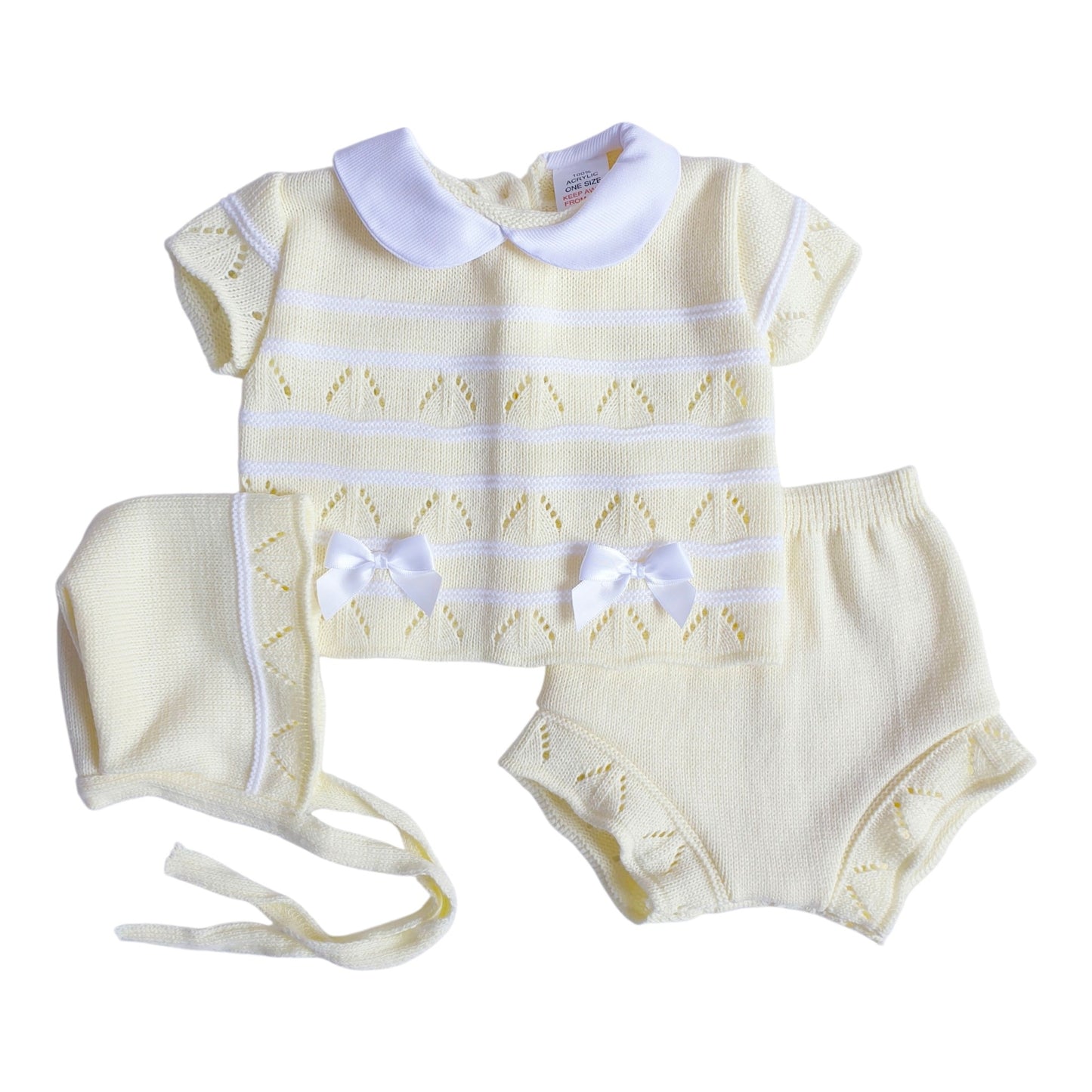 Baby Girls Lemon Spanish Knitted 3 Piece Jam Pants Set