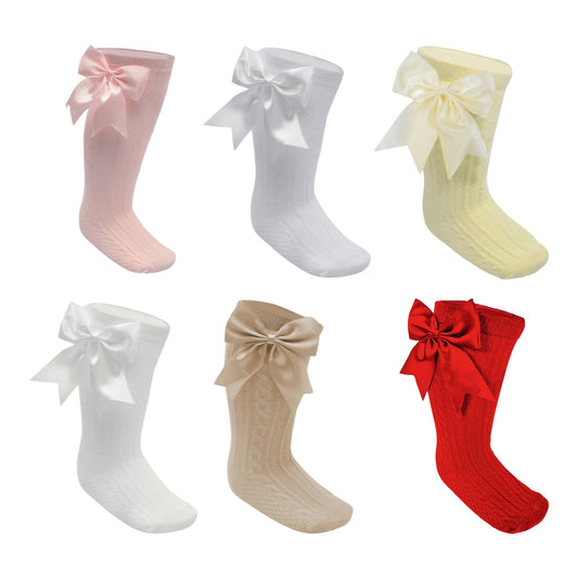 Baby Girls Knee High Bow Socks White/Cream/Beige/Pink/Lemon 0-24M