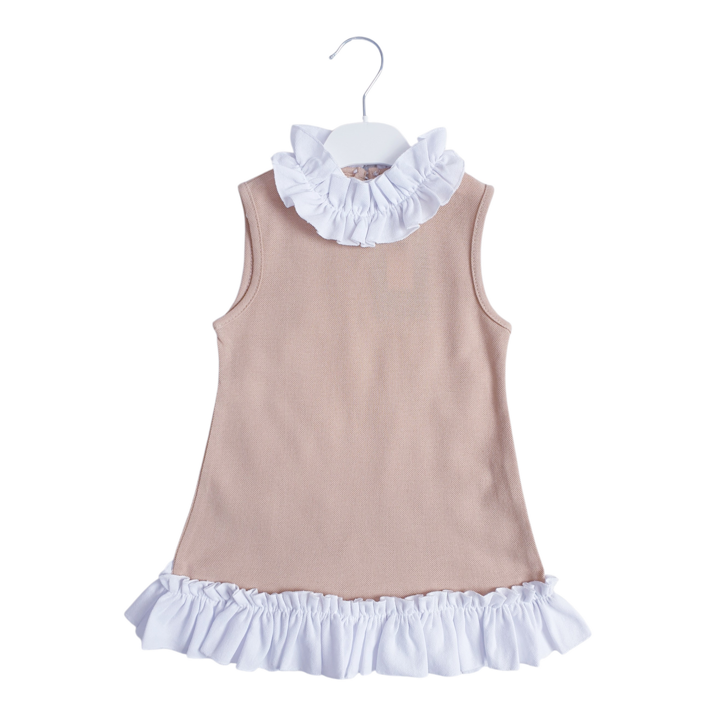 Girls Beige White Ruffle Dress
