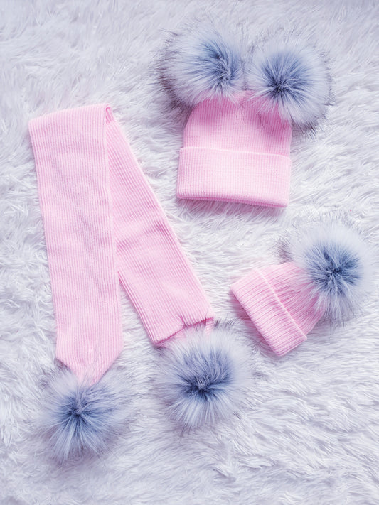 Pink Faux Fur Pom Pom Hat & Scarfs (sold separately)