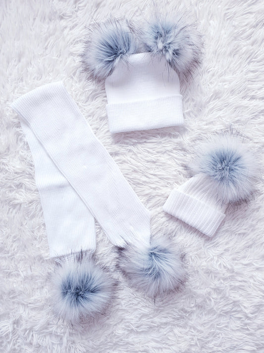 White Faux Fur Pom Pom Hat & Scarfs (sold separately)