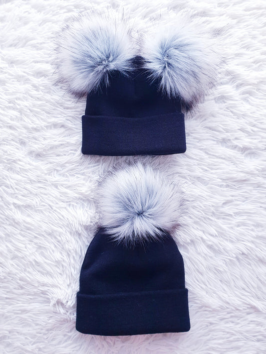 Black Faux Fur Pom Pom Hat