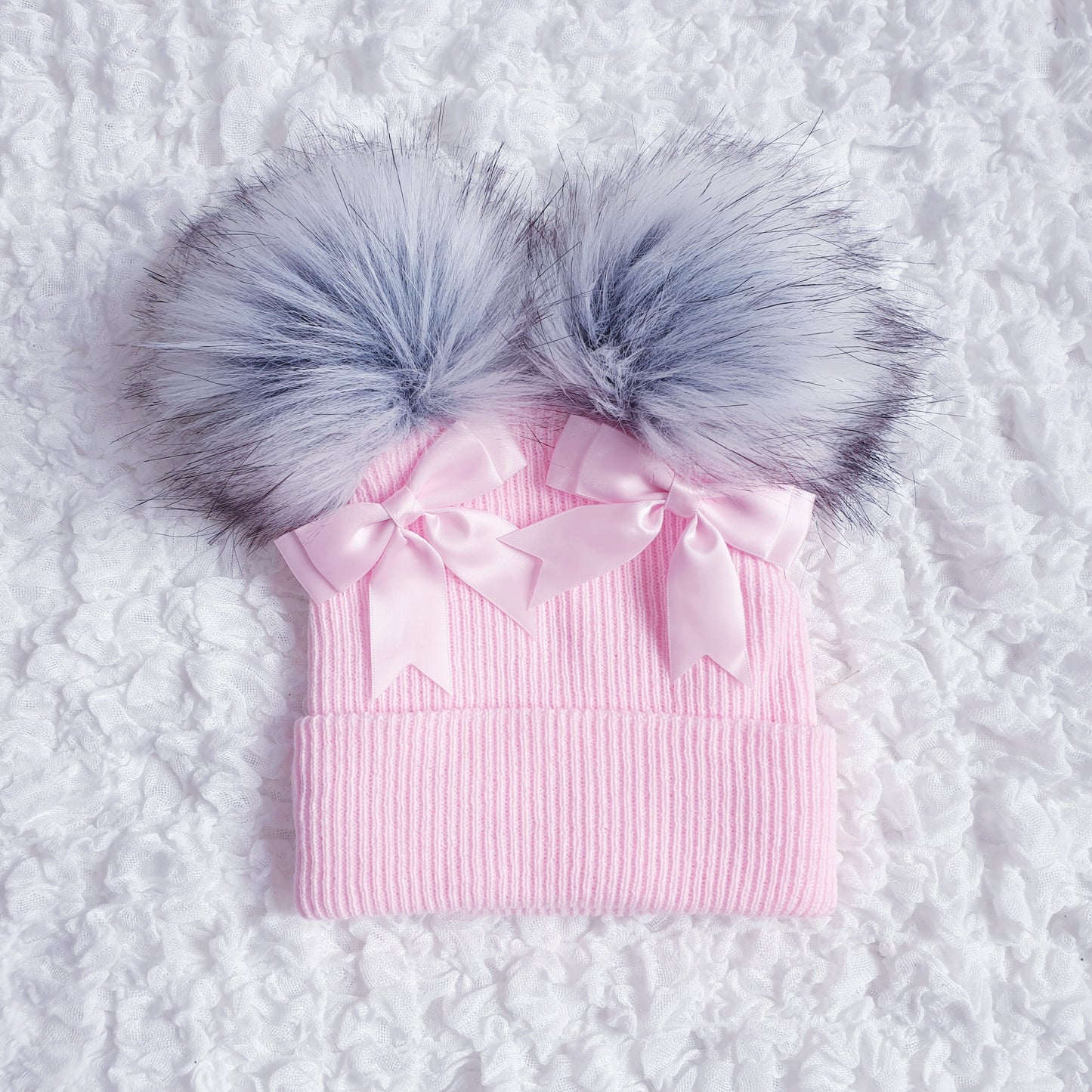 Pink Double Pom Hat with Pink Bows