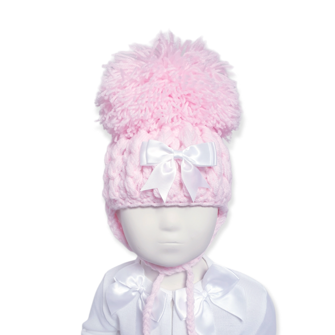 Pink Hand Knitted Pom Pom Hat 6-12M