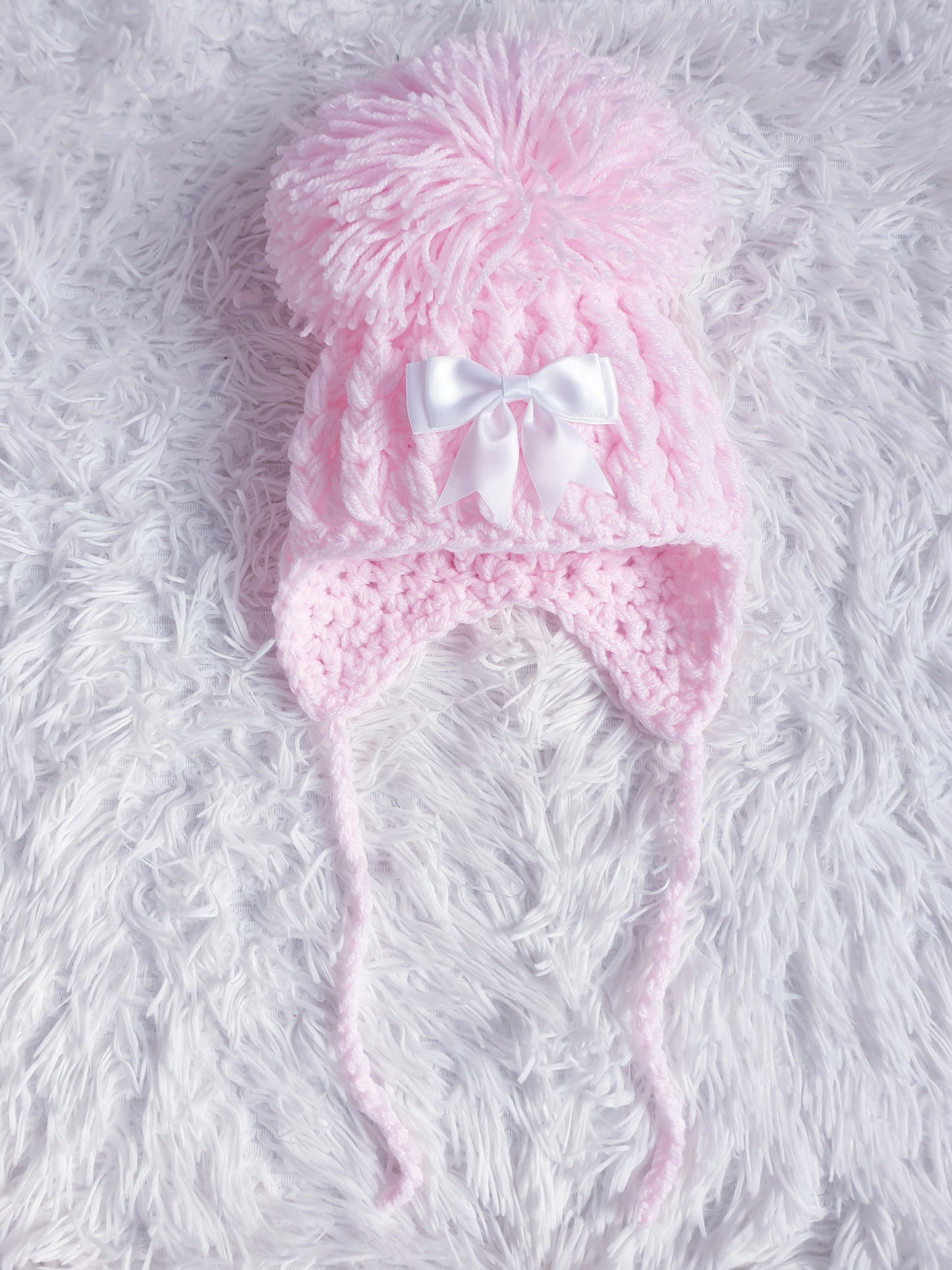 Pink Hand Knitted Pom Pom Hat 6-12M