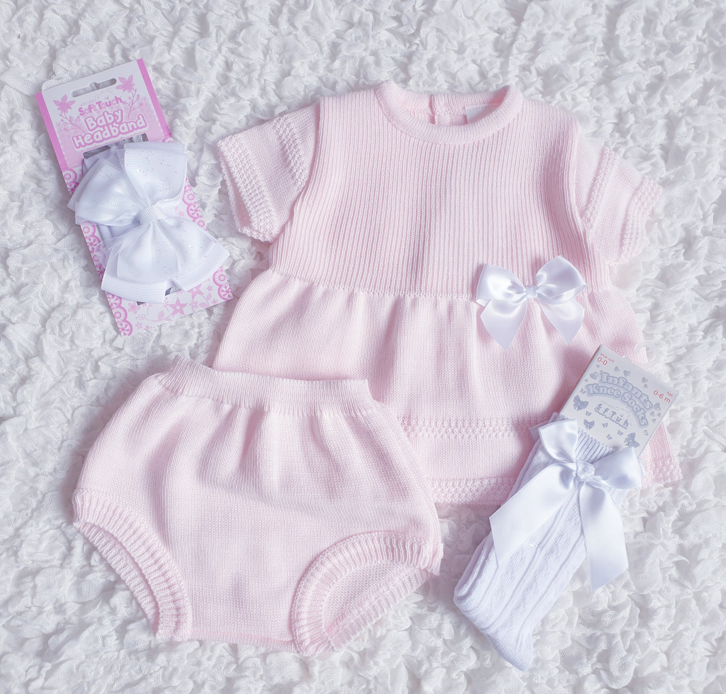 Girls Pink/Lemon Knitted Dress & Knickers