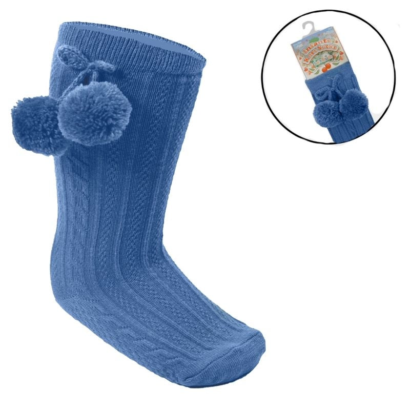 Steel Blue Knee High Pom Pom Socks