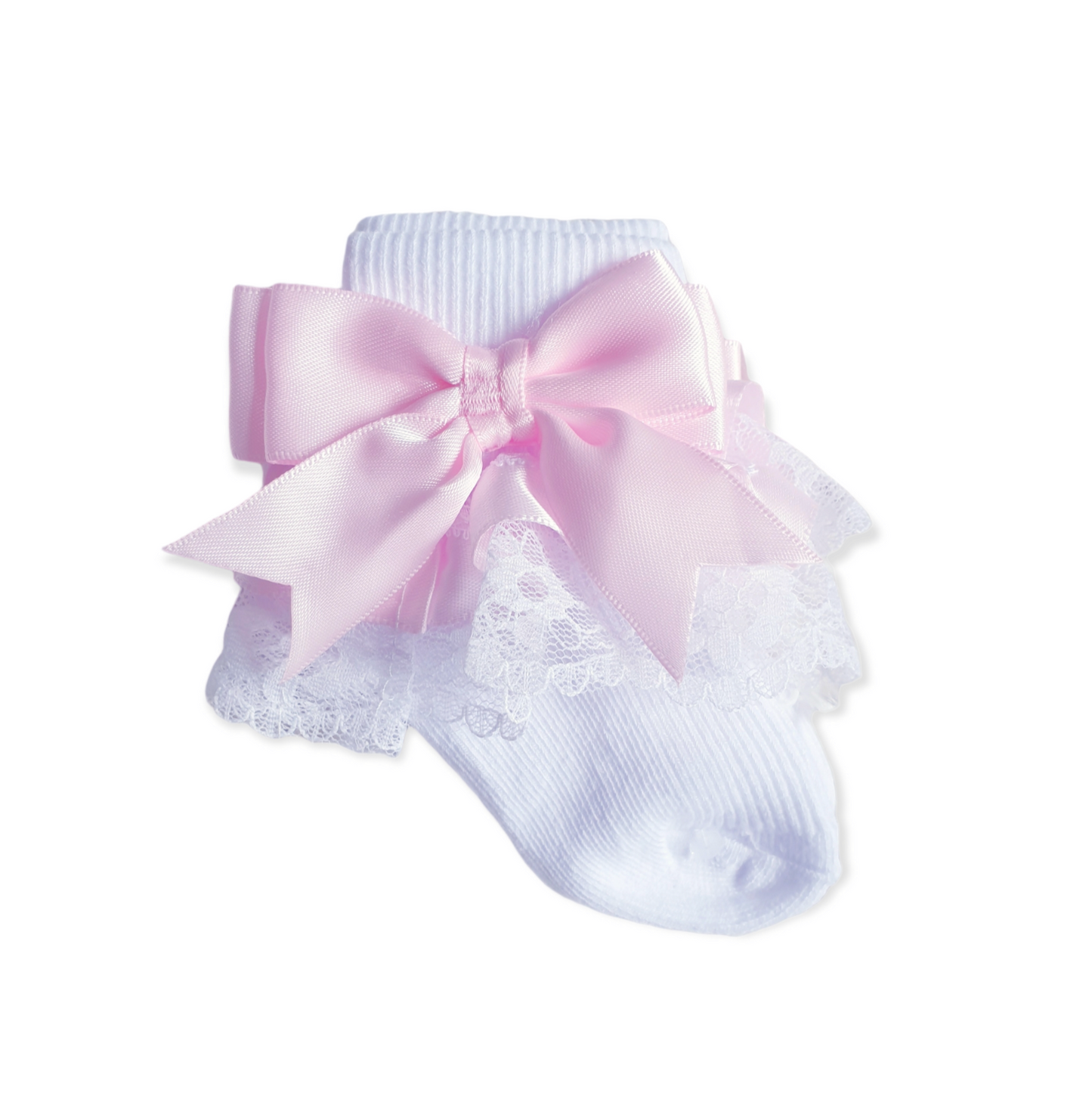 Frilly Ankle Socks Pink Bow