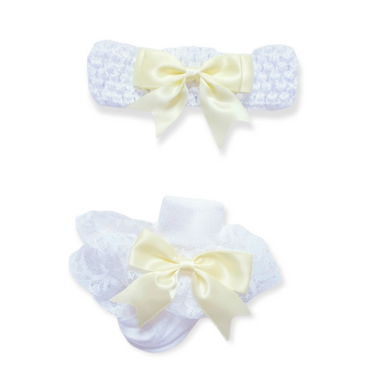 Lemon Bow Frilly Ankle Socks & Headband