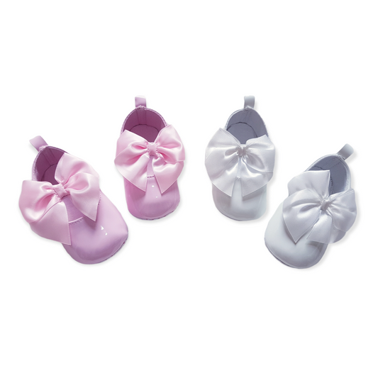 Pink & White Soft Sole Bow Shoes