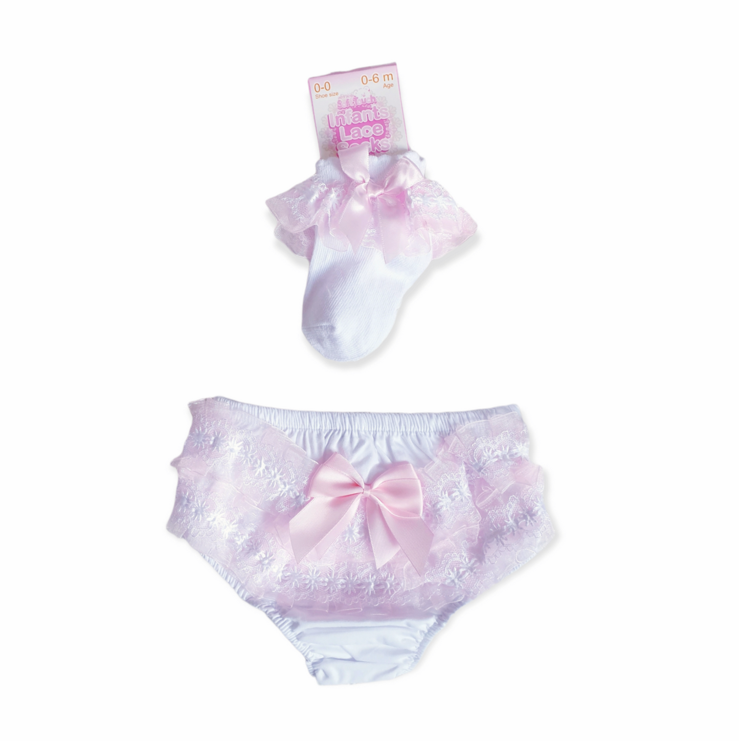 White/Pink Frilly Ankle Socks & Knickers (sold separately)