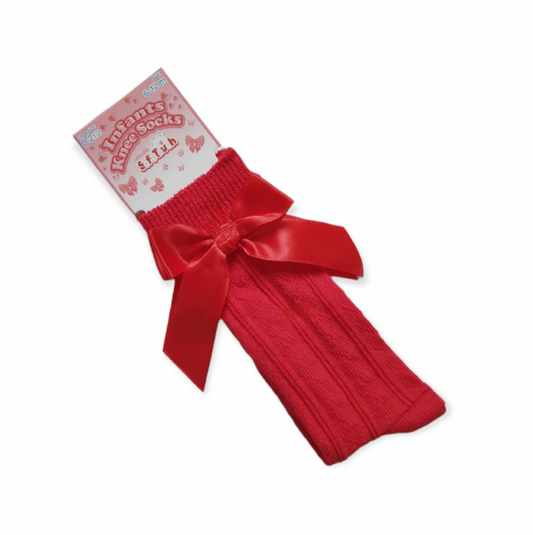 Red Knee High Bow Socks