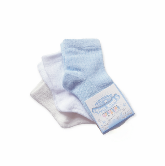 Ribbed Ankle Socks 3Pk Blue/White/Cream