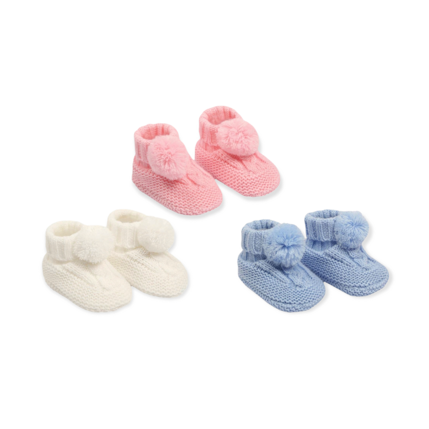 Baby Girls/Boys Cable Knit Pom Pom Booties