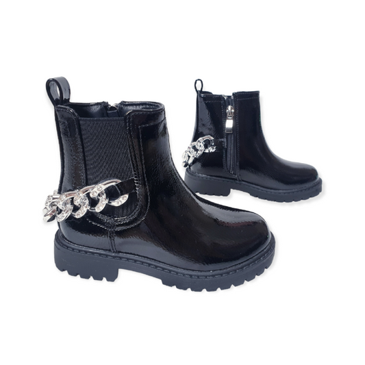 Black Diamante Chain Ankle Boots