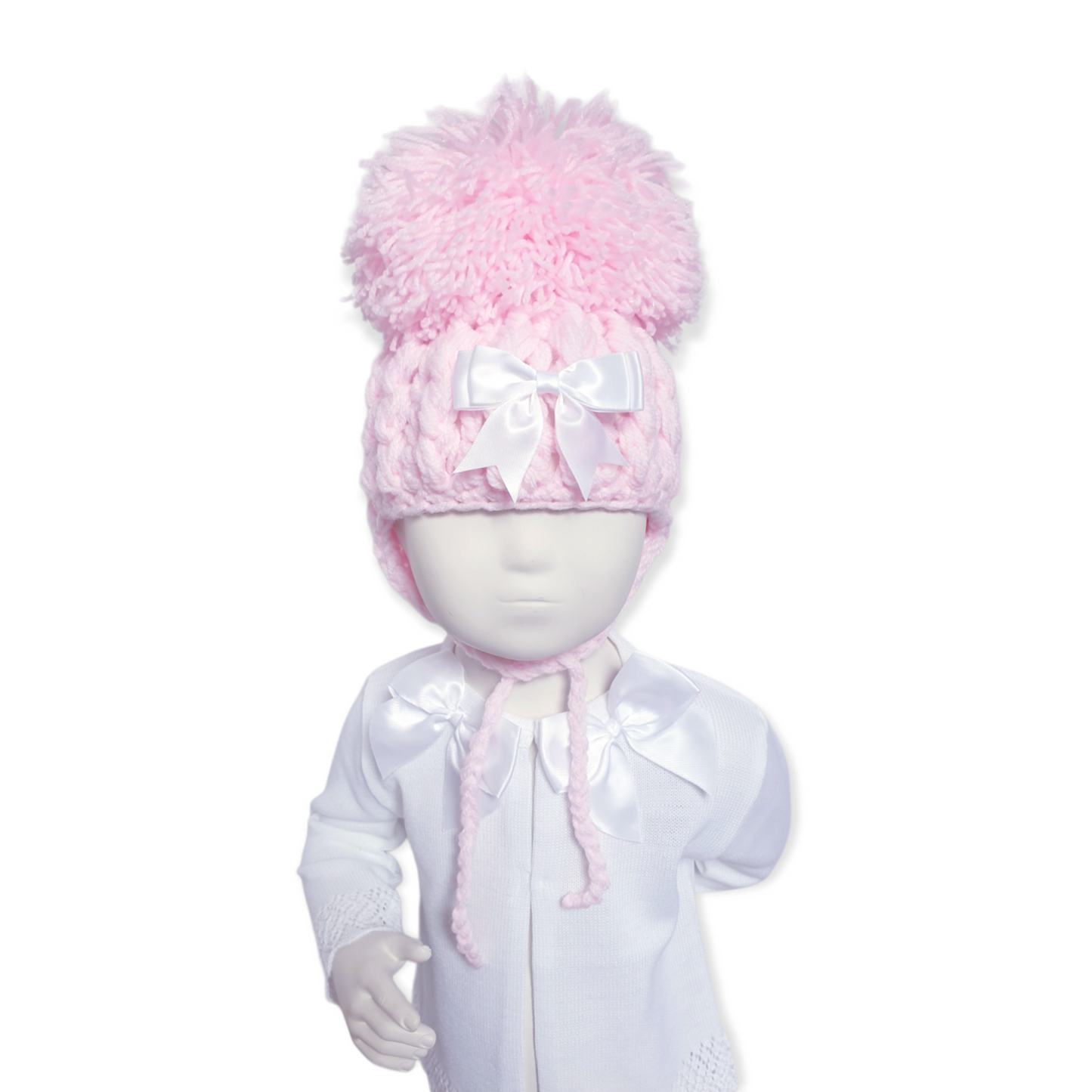 Pink Hand Knitted Pom Pom Hat 6-12M