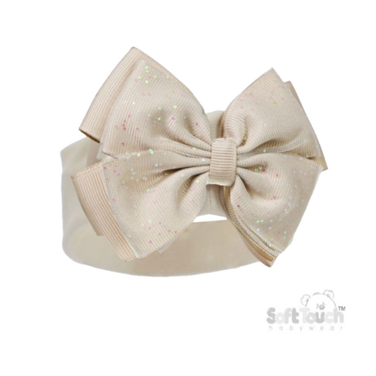 Beige Glitter Bow Baby Headband