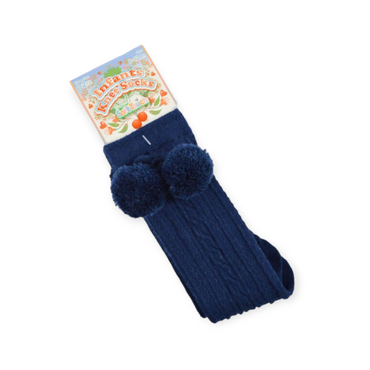 Navy Knee High Pom Pom Socks