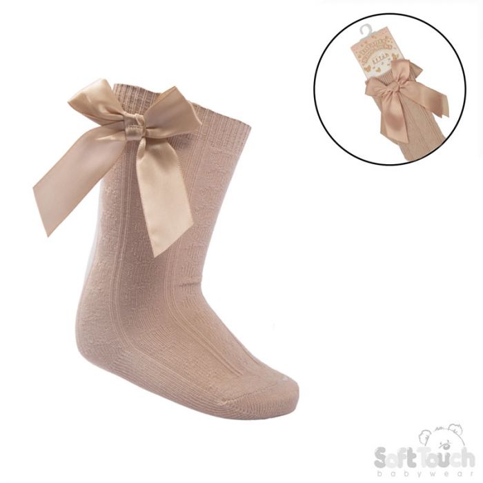 Caramel/Beige Knee High Bow Socks