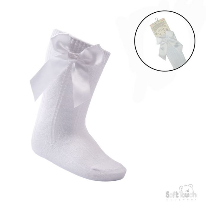 White Knee High Bow Socks