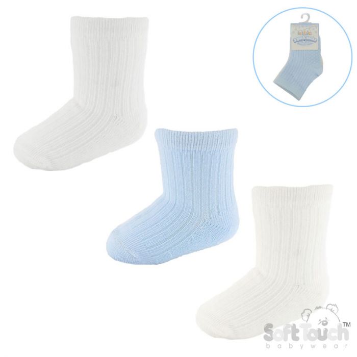 Ribbed Ankle Socks 3Pk Blue/White/Cream